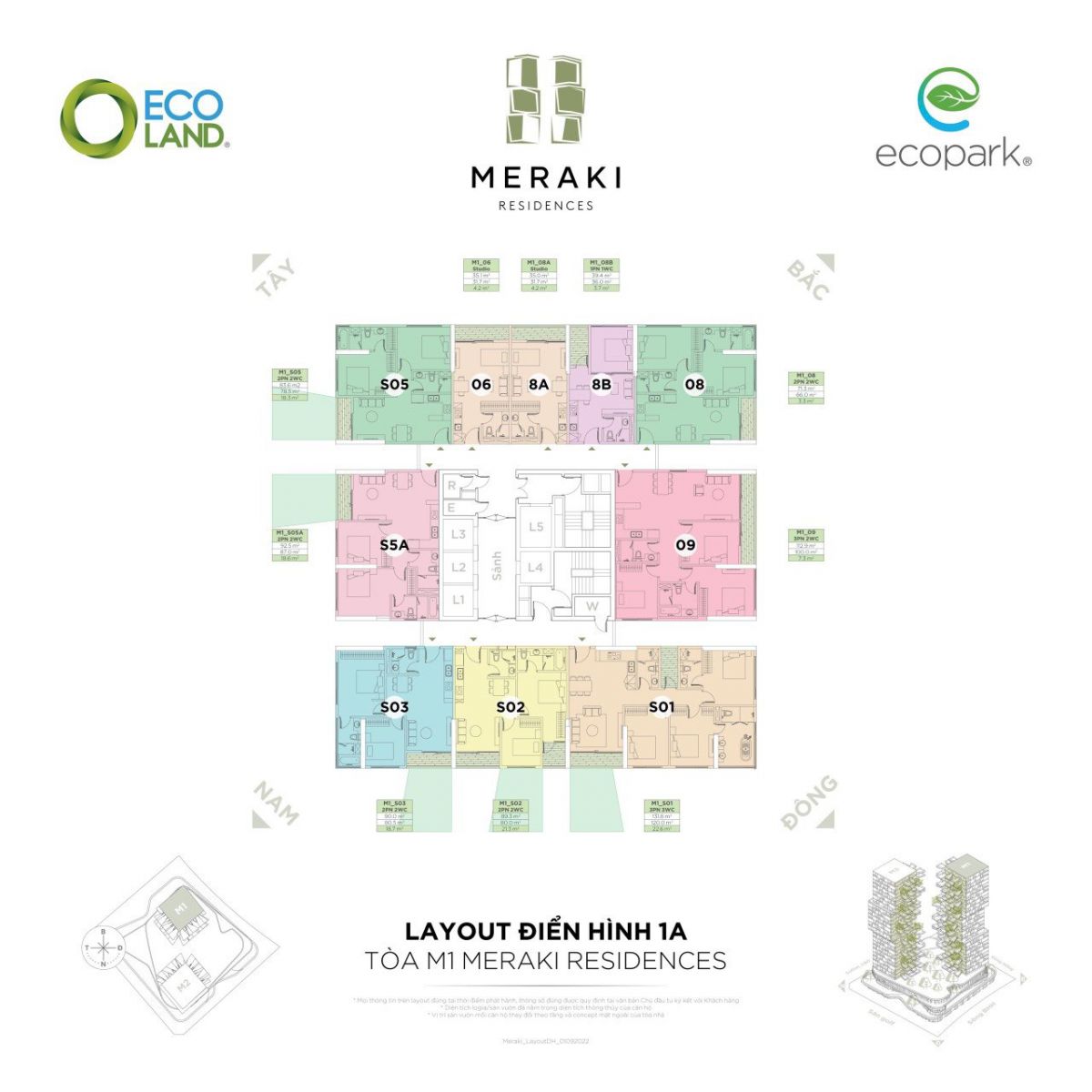 Layout điển hình 1A Tòa M1 Meraki Residences