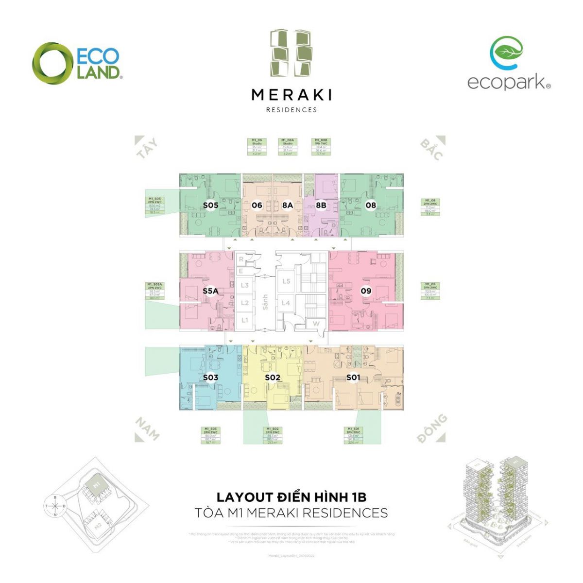 Layout điển hình 1B Tòa M1 Meraki Residences