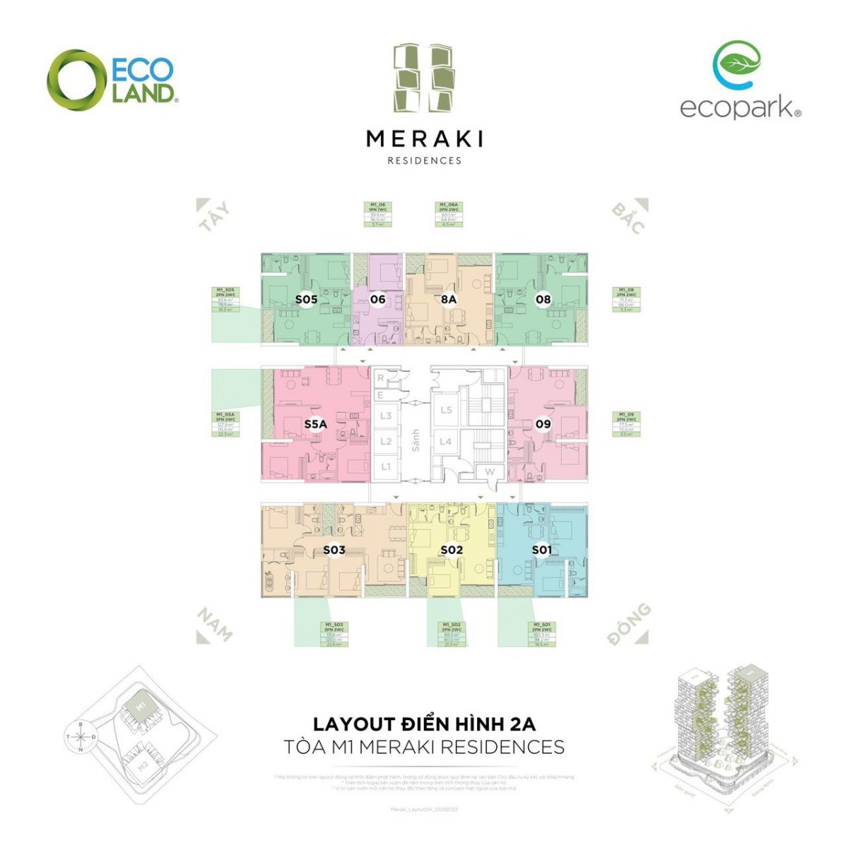 Layout điển hình 2A Tòa M1 Meraki Residences